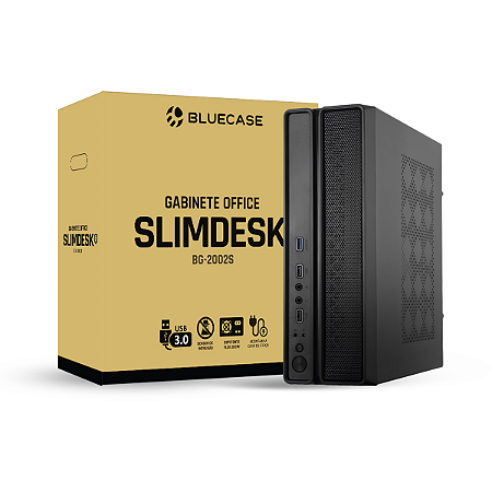 GABINETE SLIM COM FONTE 200W SLIMDESK BG-2002S PRETO USB 3.0 / SENSOR INTRUSAO / MICROATX / MINI-ITX BLUECASE