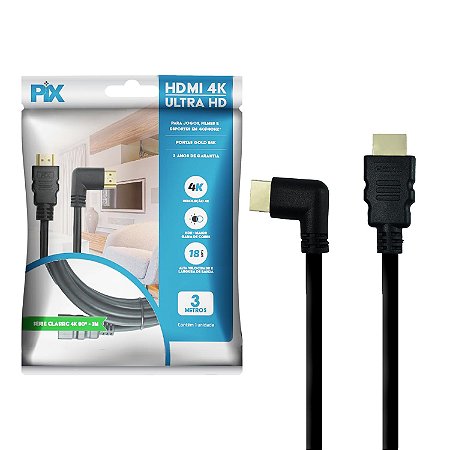 CABO HDMI 3 METROS 2.0 4K HDR 19P PLUG 90 GRAUS PIX