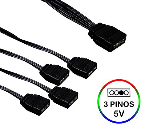 CABO EXTENSOR ADPATADOR DIVISOR 1 PARA 4 SAIDAS ARGB 5V 30CM 3 PINOS CM-54
