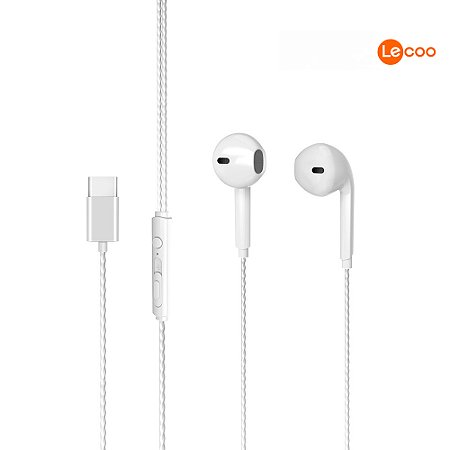 FONE DE OUVIDO INTRA AURICULAR USB-C BRANCO EH104WH-C LECOO LENOVO