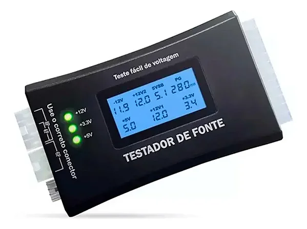 TESTADOR DE FONTE DIGITAL LCD ALIMENTACAO ATX 20/24 PINOS SATA