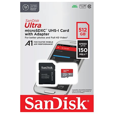 CARTAO DE MEMORIA 512GB MICRO SD ULTRA 2X1 150MB/S SDSQUAC-512G-GN6MA SANDISK