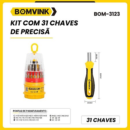 KIT COM 31 CHAVES DE PRECISAO BOM-3123 BOMVINK