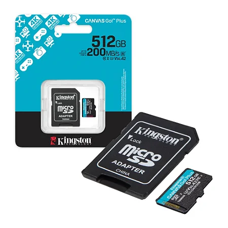 CARTAO DE MEMORIA 512GB CANVAS GO PLUS U3 V30 A2 4K UHD 200MBPS SDCG4/512GB KINGSTON