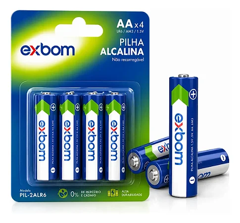 CARTELA COM 4 PILHAS 1.5V AA PIL-2ALR6-C4 EXBOM