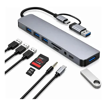 HUB 8 EM 1 LEITEOR DE CARTAOES USB 3.0/TYPE-X/TF-SD/AUDIO KP-HB513 KNUP