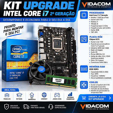 KIT UPGRADE I7 2 GERAÇAO 8GB DE RAM