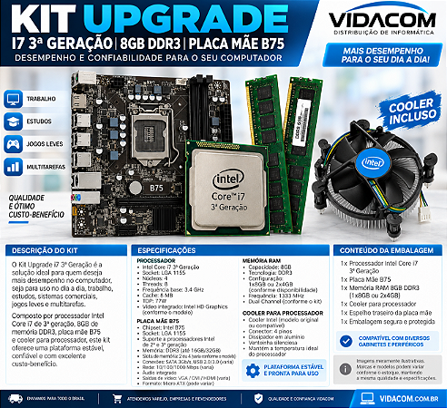 KIT UPGRADE I7 3 GERAÇAO 8GB DE RAM