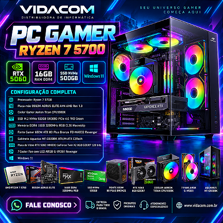 PC GAMER RYZEN 7 5700 16GB DE RAM M2 500GB RTX5060 WIN 11