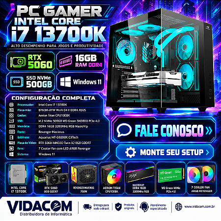 PC GAMER I7 13700K 16GB DE RAM M2 500GB RTX5060 WIN 11