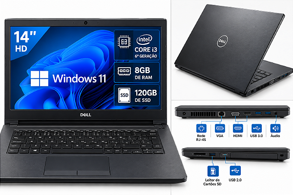 NOTEBOOK USADO DELL VOSTRO 14 3468 I3 6 GEREACAO 8GB DE RAM 120GB DE SSD 14 POLEGADAS WIN 11