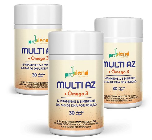 KIT MULTI A-Z + ÔMEGA 3 - (12 VITAMINAS E 8 MINERAIS) - 3 POTES 90 CÁPSULAS