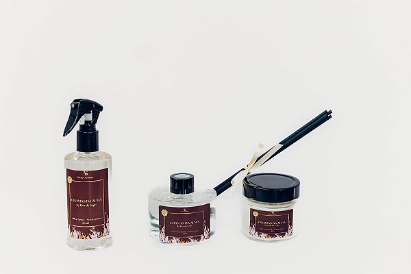 Kit Vela, Home Spray e Difusor - Chamas da Alma - Coleção Flor de Fogo