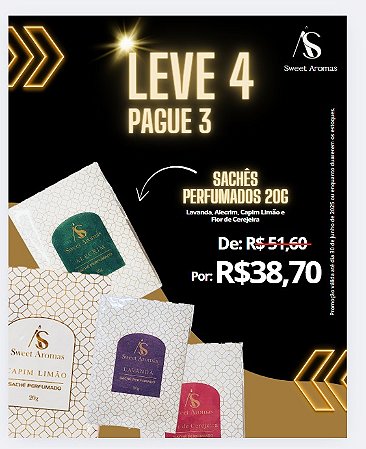 Leve 4 e Pague 3 - Sachê Perfumado 20g (Alecrim, Flor de Cerejeira, Capim Limão e Lavanda)
