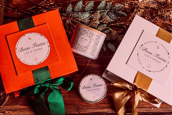 Natal Luz e Aroma - Vela Aromática Perfumada 170g + Caixa Cartonada p/ Presente