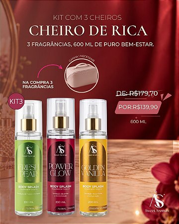 Kit 3 Body Splash - Power Glow, Golden Vanilla e Fresh Pear