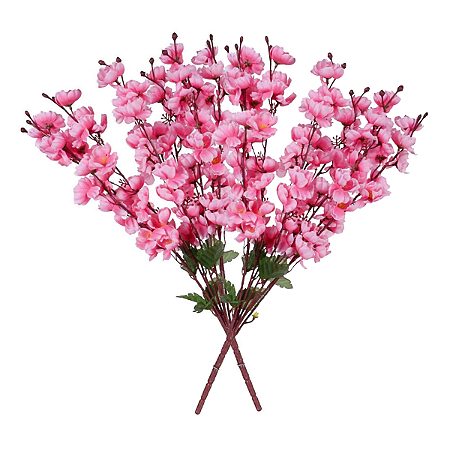 2 Buque Flor Cerejeira 7 Galhos Artificial Decoração Planta