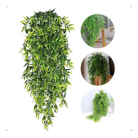 3 Pendentes Planta Artificial Decoração Folha De Bambu