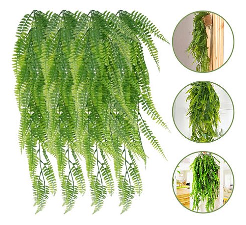 4 Pendente Samambaia Folhagem Planta Artificial Decorativa