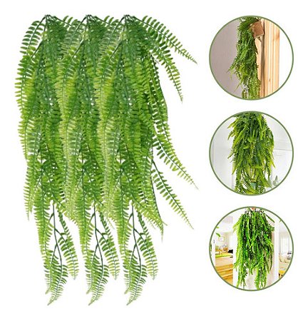 3 Pendente Samambaia Folhagem Planta Artificial Decorativa