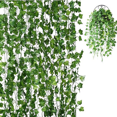 Kit 12 Pendente Planta Artificial Folha Hera 24 Metros