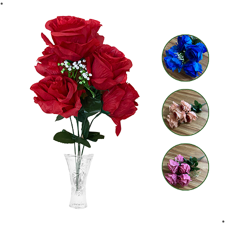 Buquê De Rosa Flor Artificial 43cm 5 Flores Grandes Realista