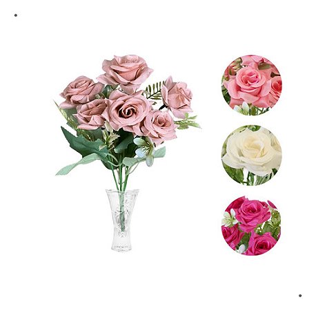 Mini Buquê De Rosas 7 Flores Artificial Toque Real Decoração