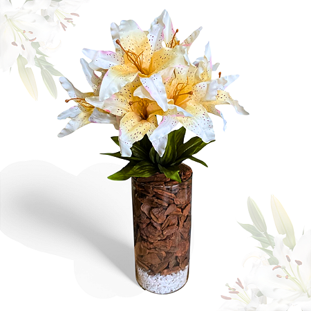 Buquê De Lírio Grande Artificial 9 Flores Premium 53cm