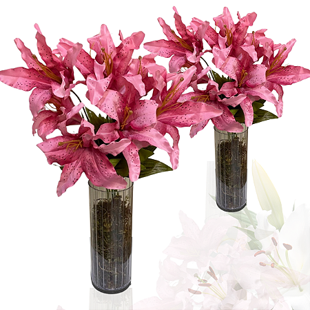 Kit 2 Buquê De Lírio Grande Artificial 9 Flores Premium 53cm