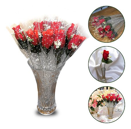 Kit 12 Botão De Rosas Artificiais Embalados Presente Luxo
