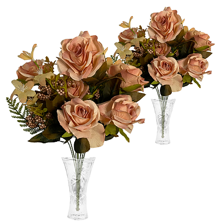 Kit 2 Buquê De Rosas Grande Artificial 11 Flores Luxo 53cm