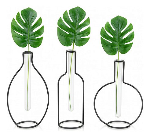 Kit 3 Vasos Decorativos 3d Em Metal Com Vidro E Costela Adão