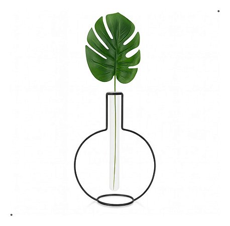 Vaso Decorativo 3d Com Vidro E Folha Costela De Adão Luxo
