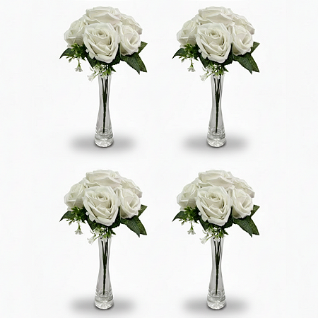 Kit 4 Buque de Rosas Aveludadas Brancas 6 Flores Artificial