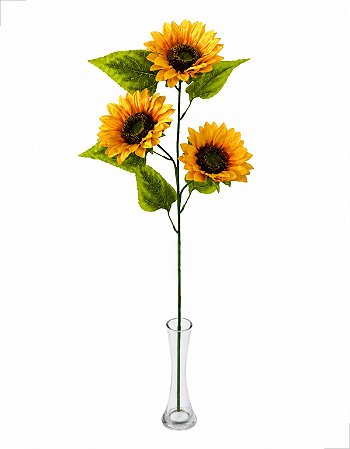 Galho Girassol Artificial Grande 3 Flores Decorativo Haste