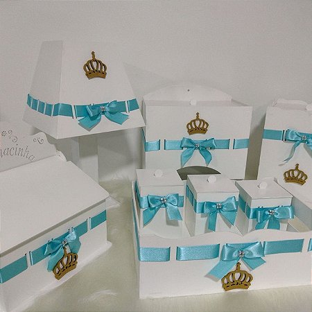 Kit Higiene em MDF Principe na cor azul Tifany