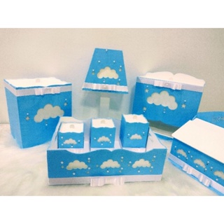 Kit Higiene em MDF de nuvem pintado de azul