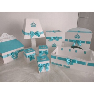 Kit Higiene em MDF principe na cor azul Tifany