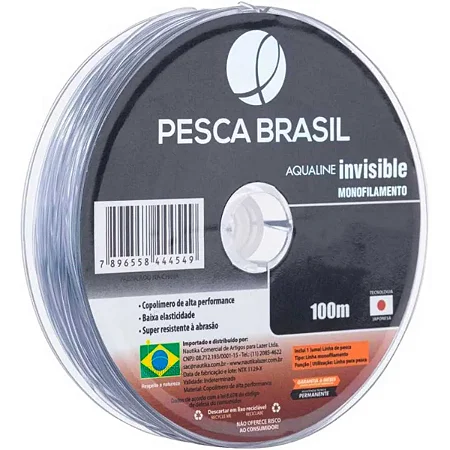 LINHA MONOFILAMENTO PESCA BRASIL AQUALINE INVISIBLE 100M