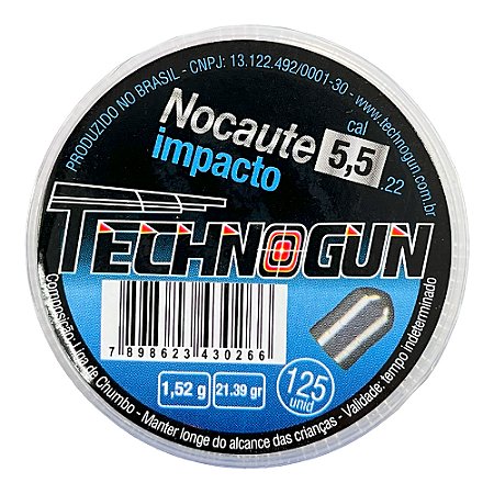 Chumbinho Technogun Nocaute Impacto 5.5mm 125UN