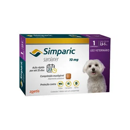 Antipulgas Simparic 10mg Cães 2,6 A 5kg -  1 Comprimido Avulso