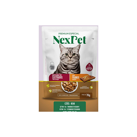 Sachê NexPet Gatos Castrados adultos Frango 70g - 1 unid.