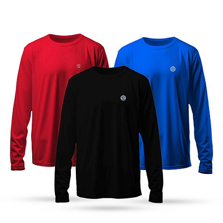 KIT especial | 3 Camisetas | Vermelho - Azul e Preto