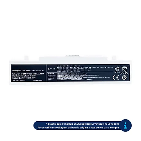 BATERIA COMPATÍVEL COM SAMSUNG RV411 AA PB9NC6B 6 CELLS WHITE 4000MAH 111V