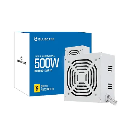 FONTE DE ALIMENTACAO ATX PS/2 500W PFC ATIVO C/ CAIXA C/ CABO (BLU500-EWPFC) - BLUECASE - BIVOLT AUTOMATICO / BRANCO