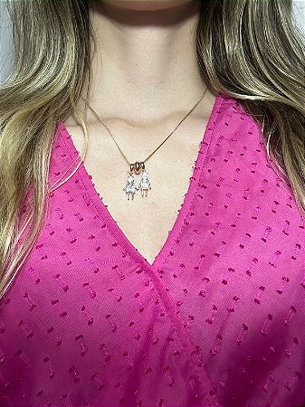 Colar de menino e menina, banhado a ouro 18k