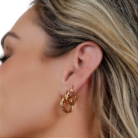 BRINCO ARGOLA DUPLA TORCIDA BANHADO A OURO 18K