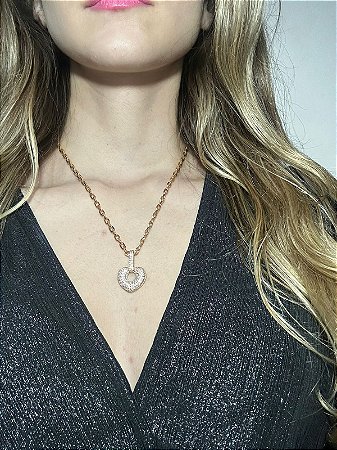 COLAR CORACAO ZIRCÔNIA CARTIER 40+5CM BANHADO A OURO 18K