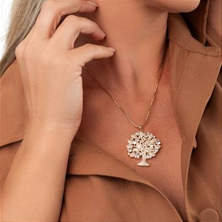 COLAR ARVORE DA VIDA MAXI 45CM  BANHADO A OURO 18K
