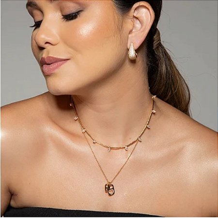 COLAR ZIRCONIA PONTO DE LUZ BANHADO A OURO 18K